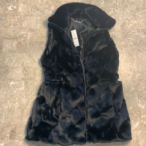 Faux Fur Black Vest, new with tags, White House Black Market